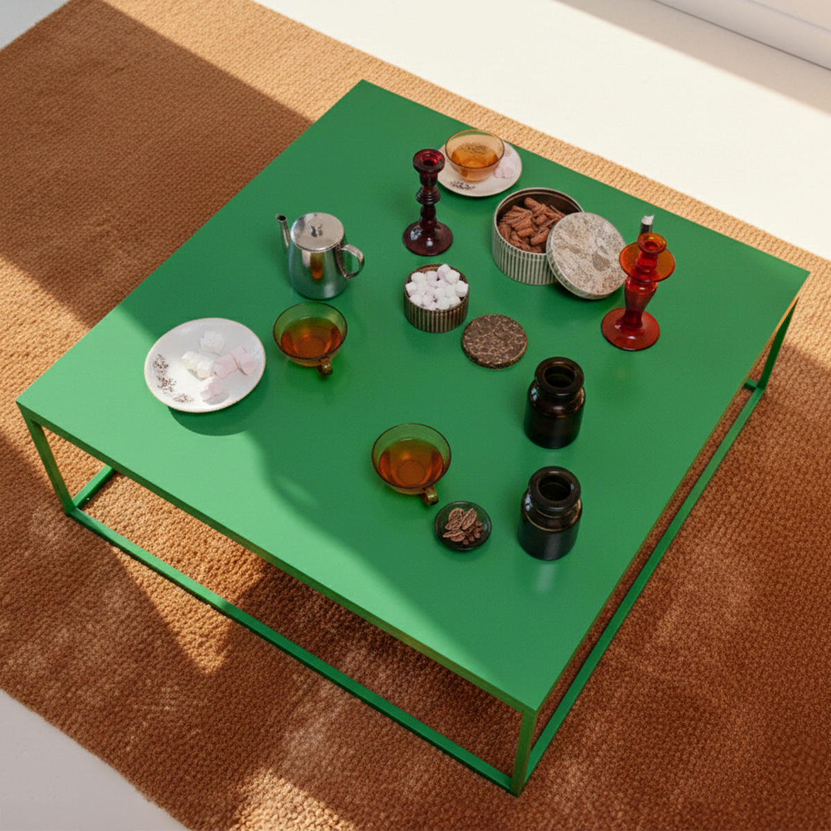 COUCHTISCH 120 cm, Grün - Grün, Metall (90/90/35cm) - Oviala