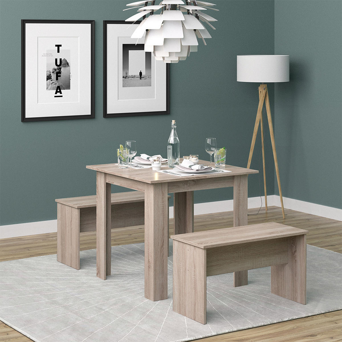 ESSTISCH SET Sentio Sonoma 80 x 80 cm mit 2 Bänken - Sonoma Eiche, Holzwerkstoff (80/73/80cm) - Vicco