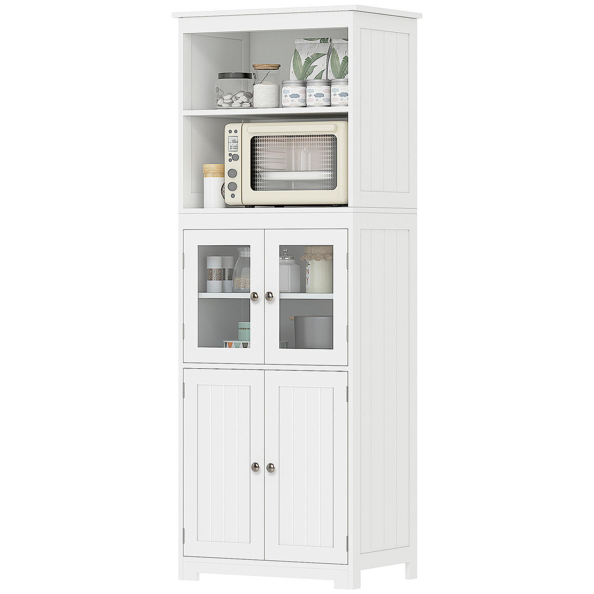 HIGHBOARD DE-11015 2 Nischen & 2 Glastüren mit verstellbaren Böden Weiß - Weiß, Holzwerkstoff (30/162/60cm) - ComfortXL