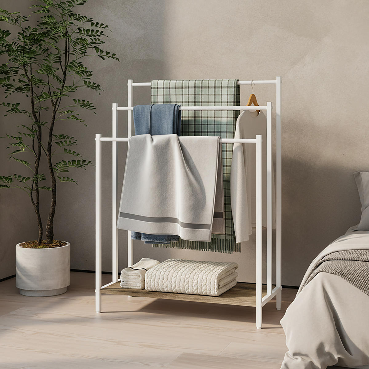 HANDTUCHSTÄNDER - Weiß, Holzwerkstoff/Metall (60/81/28cm) - Relaxdays