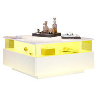 COUCHTISCH, Weiß, Hochglanz-LED, 70 x 70 x 41 cm, mit Schubladen - Weiß, Holzwerkstoff (70/70/41cm) - Kaket