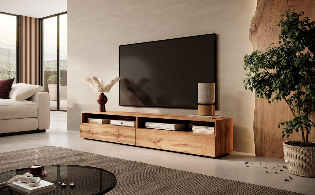 TV-LOWBOARD Rednaw mit LED Holzoptik Eiche 180 cm - Eichefarben/Eiche Wotan, Holzwerkstoff (180/30/31cm) - Selsey