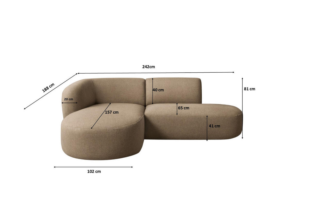 ECKSOFA L-Form Luna, stoff Lins, Cappuccino, Links - Cappuccino, Holz (242/188cm) - Kaiser Möbel