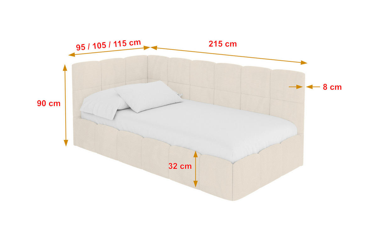 EINZELBETT Jugendbett mit Bettkasten Rechts, ohne Matratze - LIVY 80x200 Beige - Sandfarben, Holzwerkstoff/Textil (80/200cm) - ALTDECOR