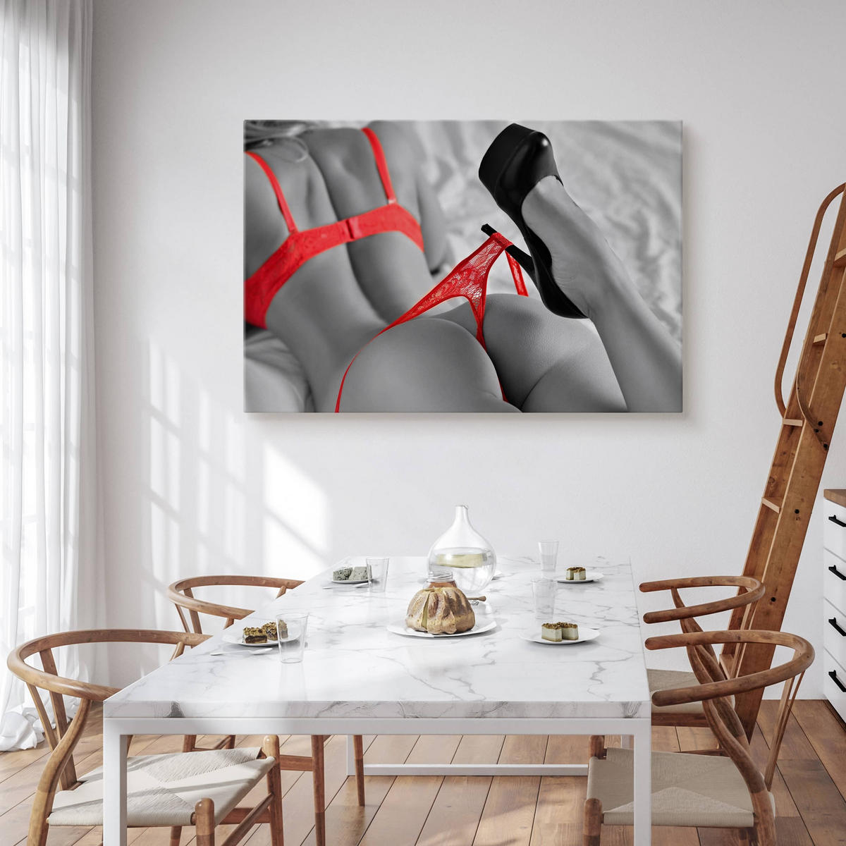 LEINWANDBILD Sinnliche Frau Erotik Akt 3D 100x70 - Rot/Schwarz, Textil (100/70cm) - Muralo