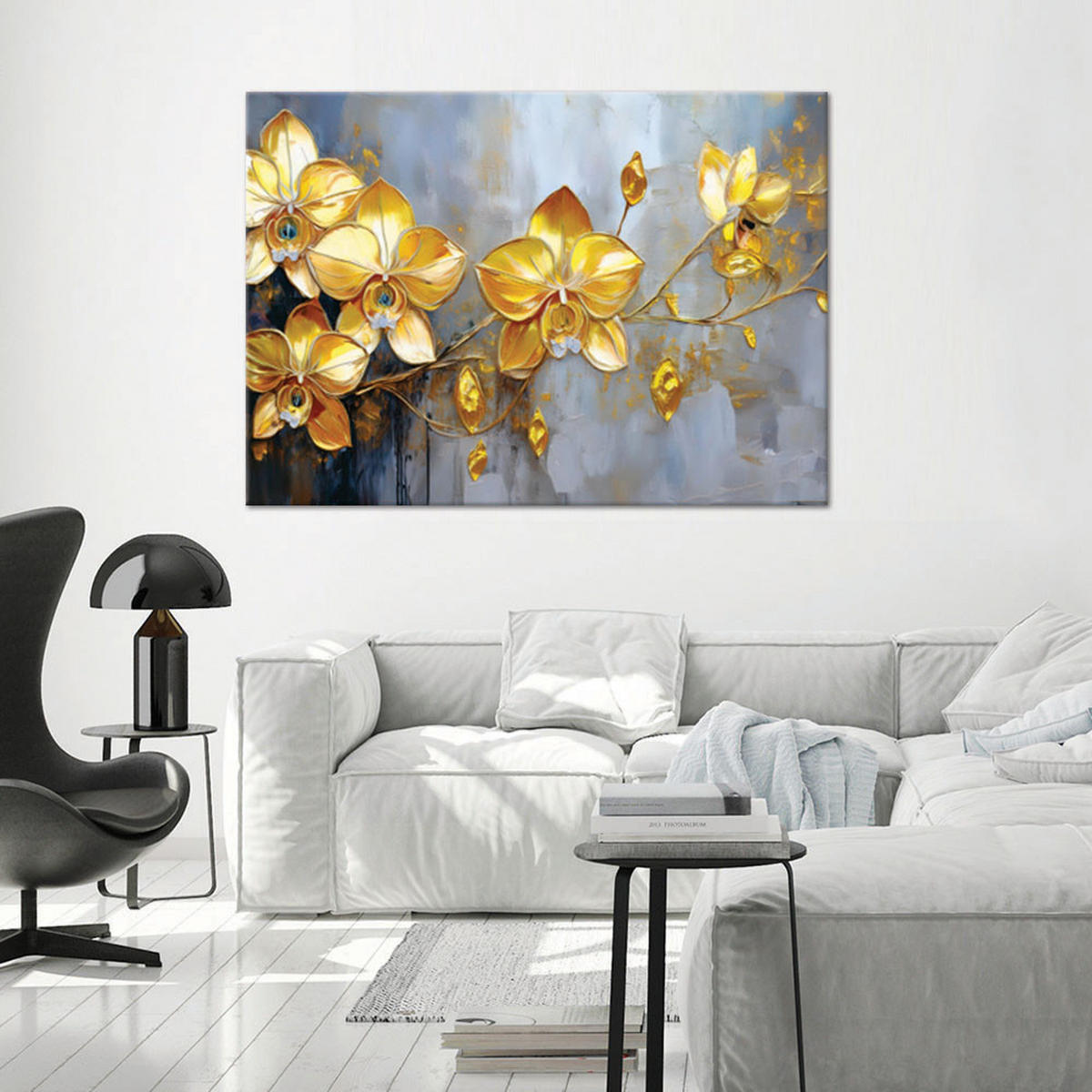 WANDBILD goldene orchideen blumen glamour - Goldfarben, Textil (60/40cm) - Feeby