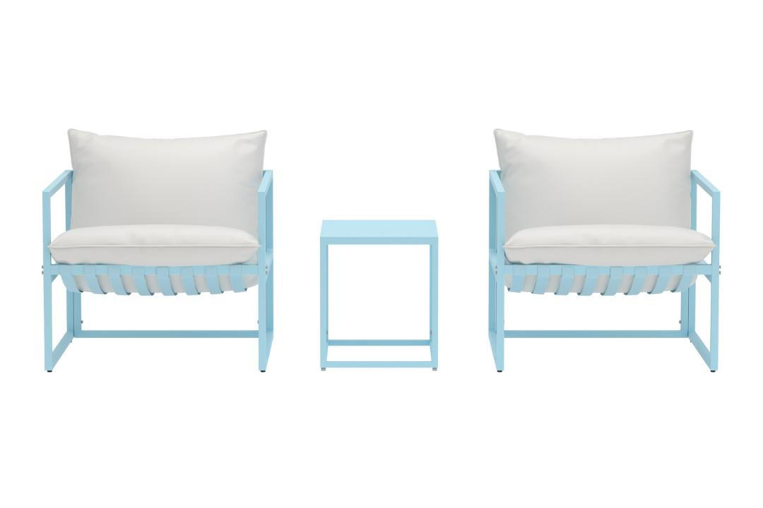 LOUNGE-SET, Messina, Hellblau, Stahl, 40 x 50 x 45 cm, 3-teilig - Hellblau, Metall - ebuy24