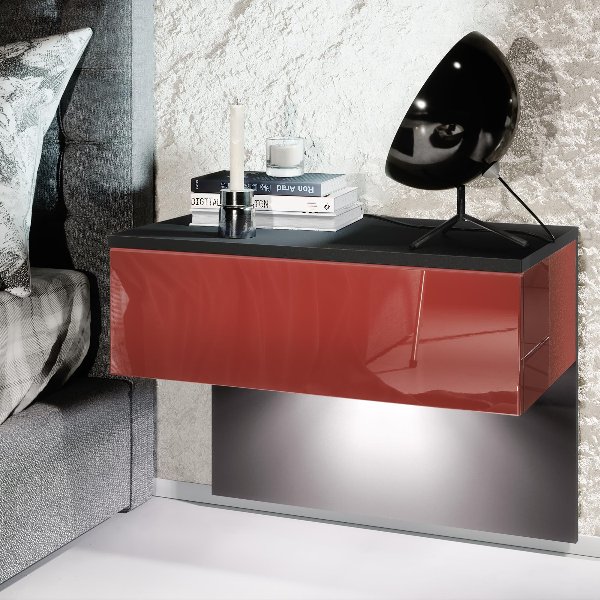 NACHTTISCH Sleep Fronten in Bordeaux Hochglanz - Bordeaux, Holzwerkstoff (60/46/35cm) - Vladon