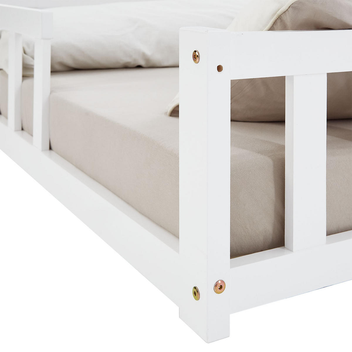 BODENBETT 120x200 cm in weiß Lattenrost + Matratze - Weiß, Holz (90/200cm) - Homestyle4u