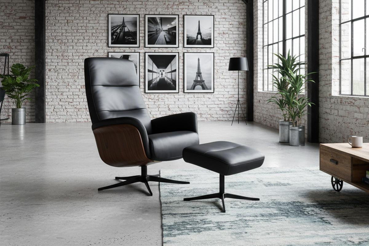 RELAXSESSEL SILVA Schwarz Leder Relaxfunktion - Schwarz, Leder/Metall (78/109/85cm) - KAWOLA