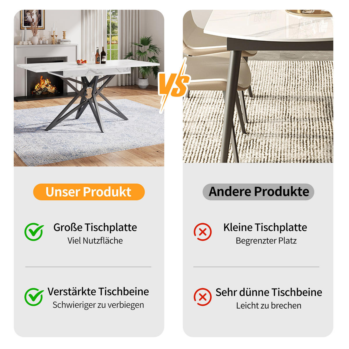 ESSTISCH AUSZIEHBARER Weiß Marmoroptik mit Ausziehfunktion & Sternfuß - Weiß, Holzwerkstoff/Metall (80/120/66.1cm) - Urban Meuble