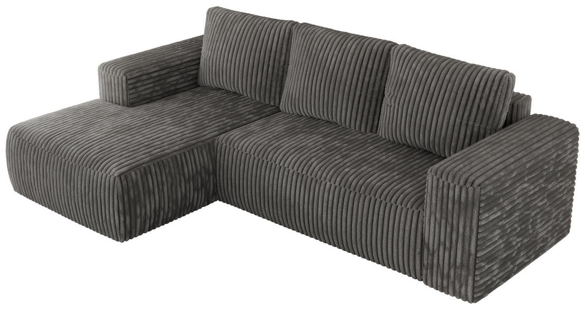 ECKSOFA TRENTINO L Dunkelgrau Cord - Links - Dunkelgrau/Schwarz, Textil (266/164cm) - MKS