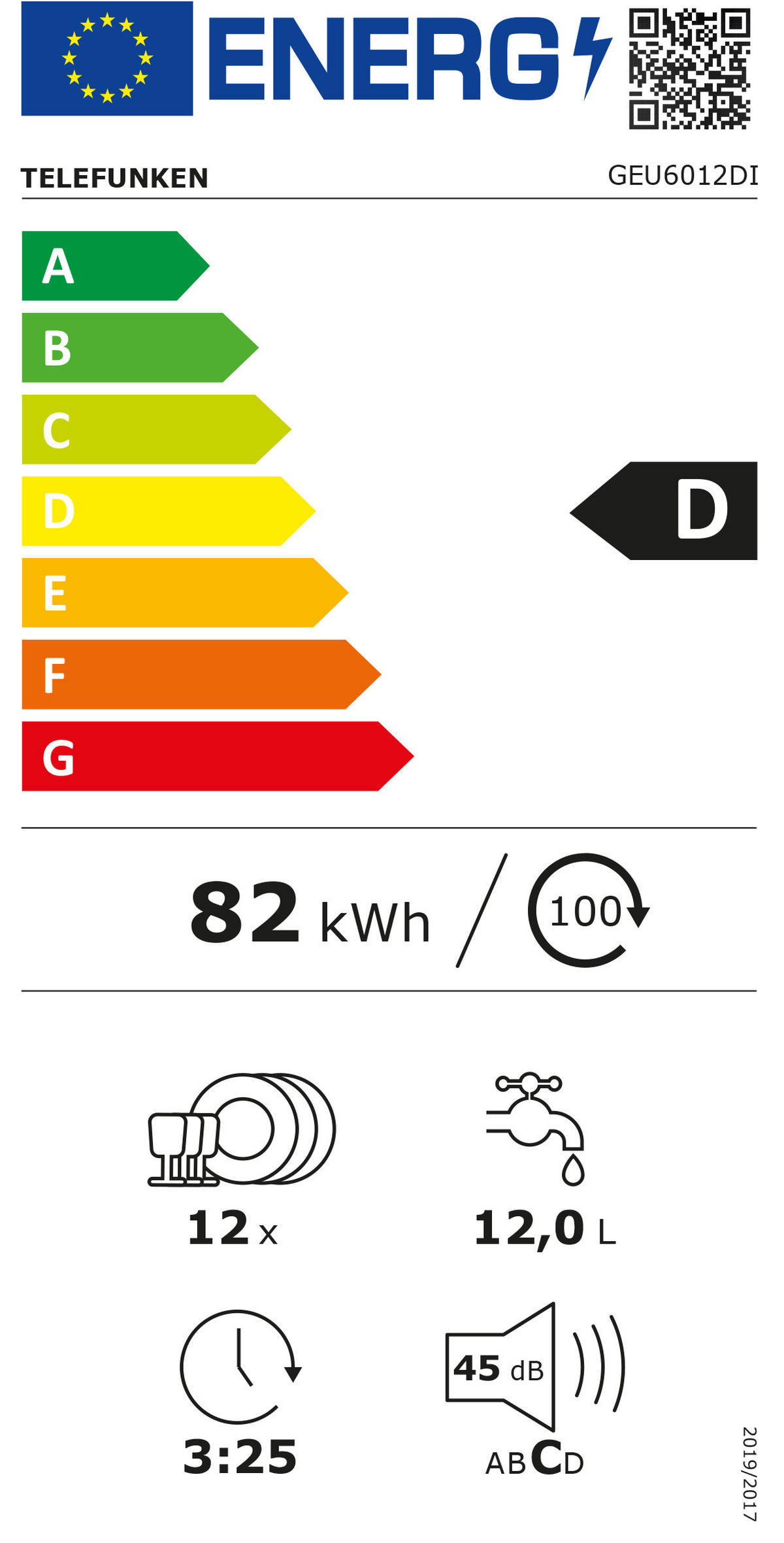GESCHIRRSPÜLER, Unterbau 60 cm, 12 Maßgedecke, 6 Programme, AquaStop, Startzeitvorwahl, leise 45 dB, Speed-Wash, Eco, GEU6012DI - Silberfarben/Schwarz, Kunststoff/Metall (59.8/82/57cm) - Telefunken
