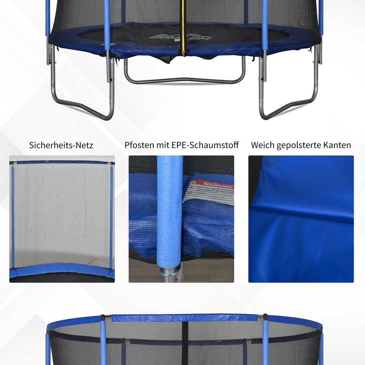 TRAMPOLIN, Blau+Schwarz, Stahl, Kunststoff - Blau, Metall (244/240/244cm) - HOMCOM