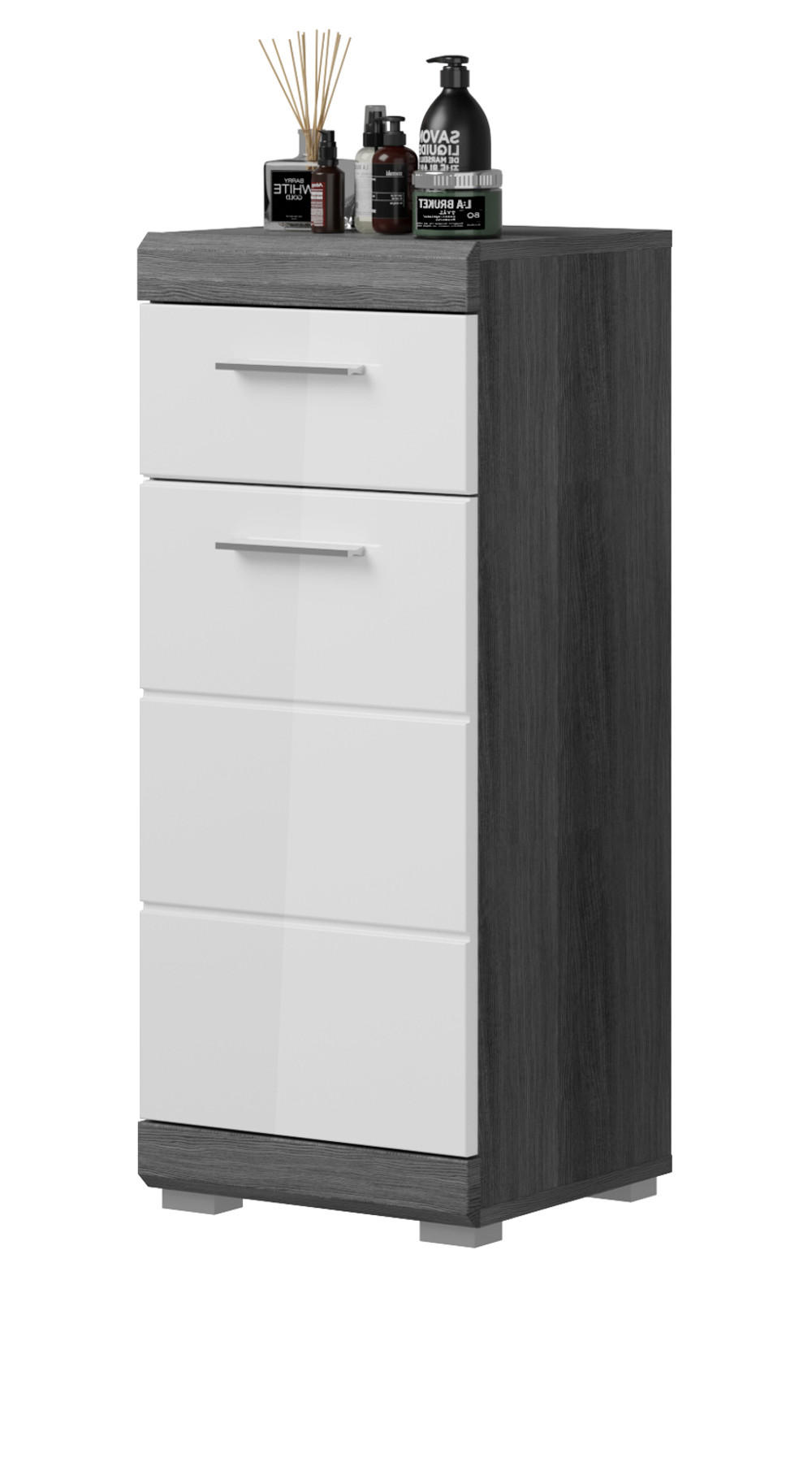 Inn.Furn Kommode Weiß Hochglanz, Grau 37x88x31 cm