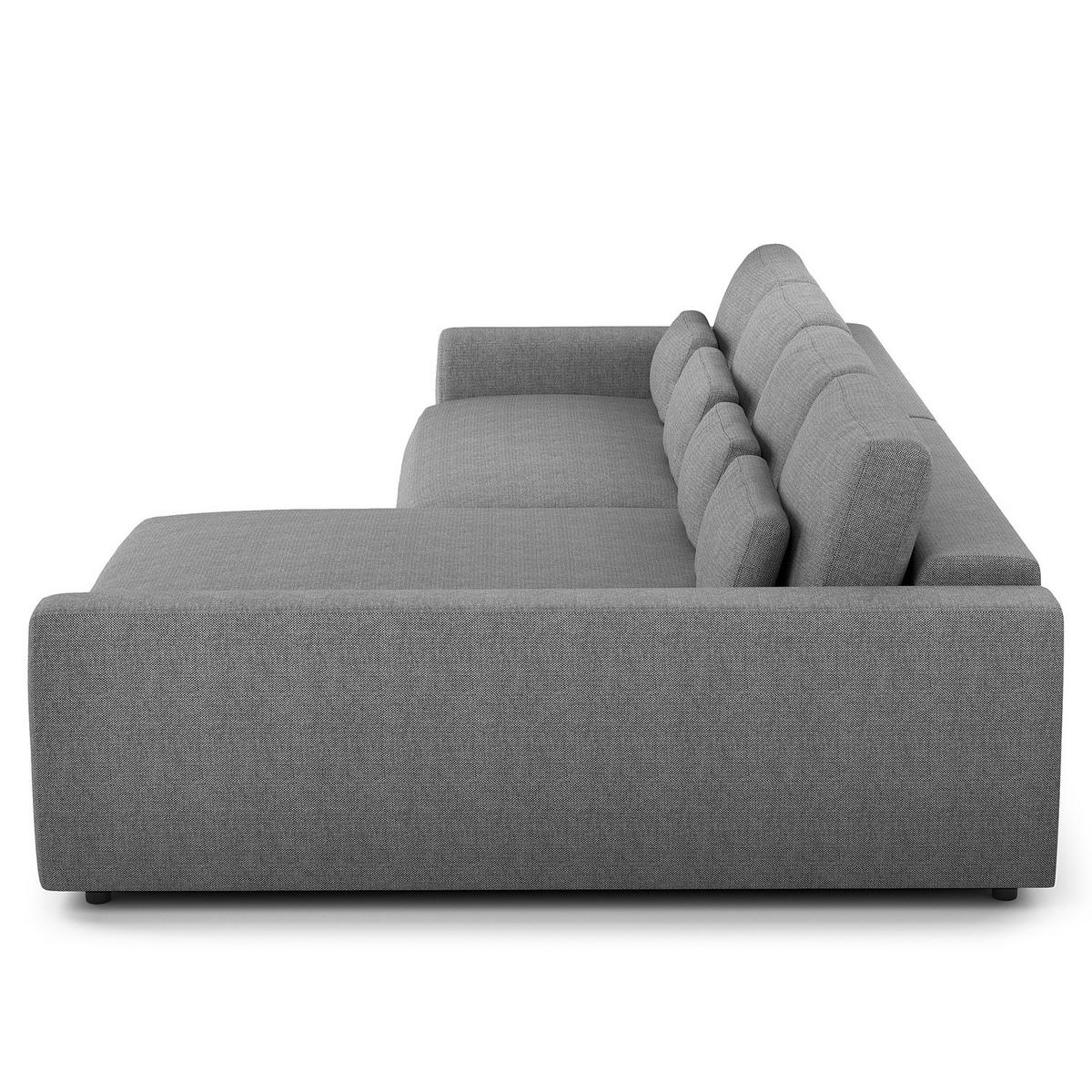 ECKSOFA mit XXL-Longchair - Silberfarben/Schwarz, Kunststoff/Textil (323/182cm) - home24