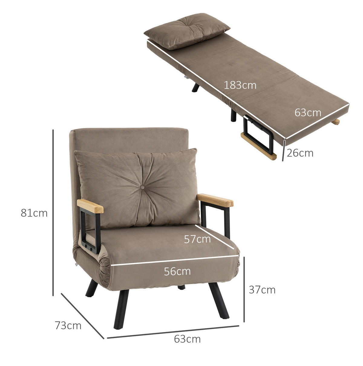 SCHLAFSESSEL in Hellgrau 73x63x81 cm mit Bettfunktion und 5-fach verstellbarer Rückenlehne - Hellgrau, Metall (63/81/73cm) - IVMEU