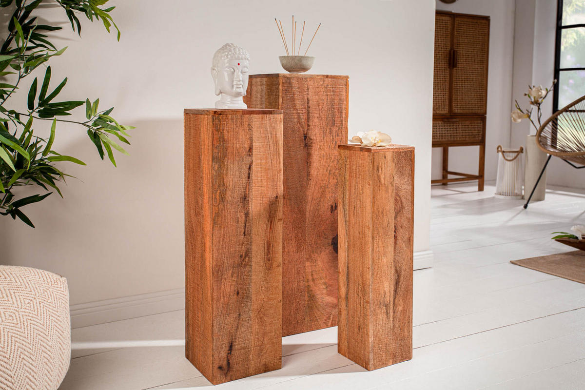 DEKO SÄULE MAKASSAR Mango Natur 80 cm 3er Set - Braun, Holz (25/80/25cm) - riess-ambiente