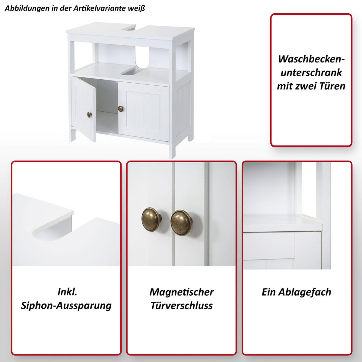 WASCHBECKENUNTERSCHRANK Weiß - Weiß, Holzwerkstoff (60/60/30cm) - MCW