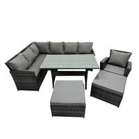 SITZGRUPPE mit Esstisch,2 Fußhocker,Stuhl Polyrattan Dunkelgrau 9-Sitzer - Dunkelgrau/Grau, Glas/Kunststoff - Fimous