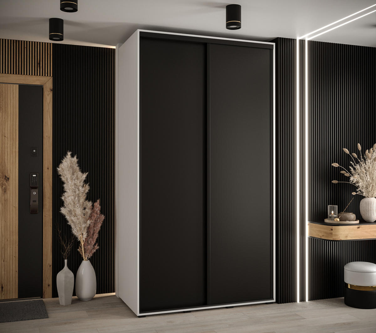 SCHWEBETÜRENSCHRANK 235,2/140/60 2-türig - Schwarz/Weiß, Holz/Metall (140/235/60cm) - Abiks Möbel