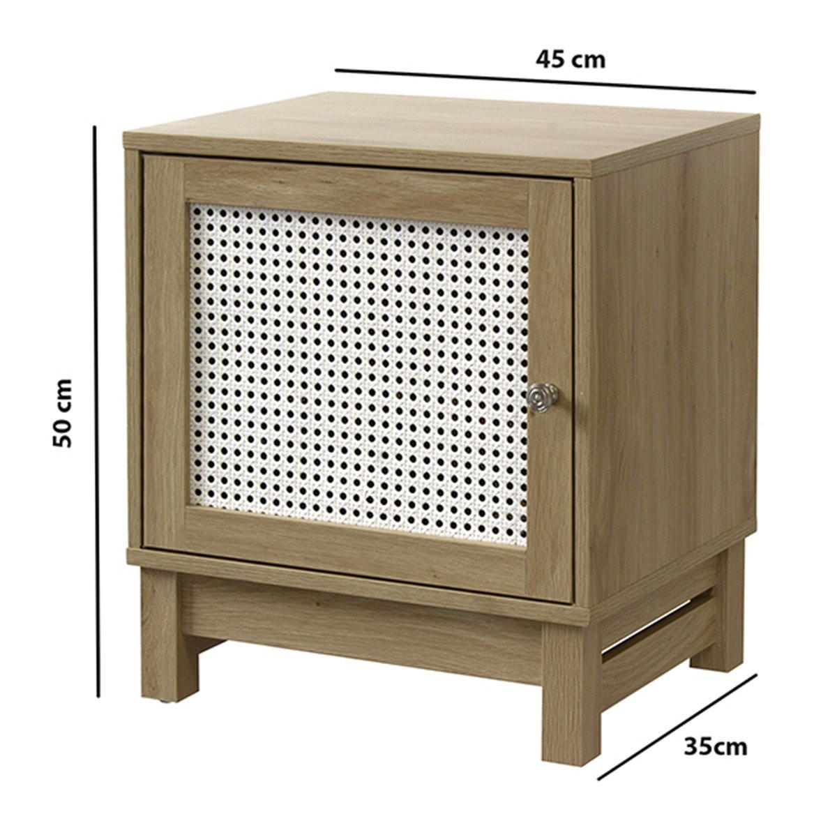 NACHTTISCH mit 1 Tür Rattanimitat - Apfelbaumfarben, Holzwerkstoff (35/50/45cm) - Calicosy
