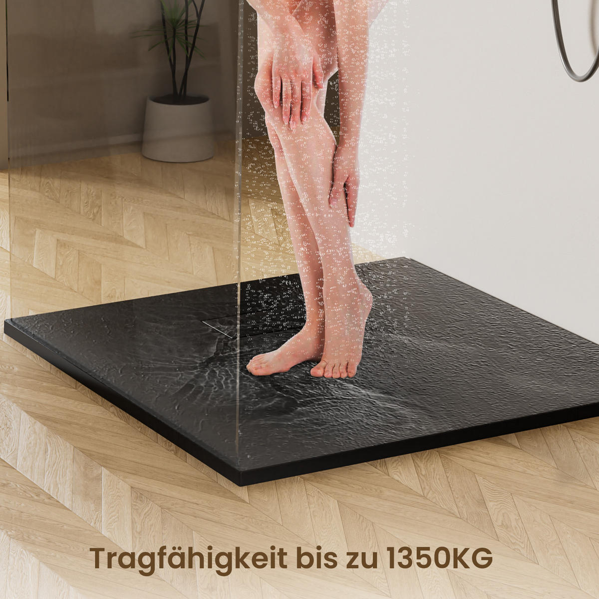 DUSCHWANNE mit rutschhemmender Oberfläche Schwarz 90/90 cm - Schwarz, Naturmaterialien (90/2.6/90cm) - EMKE