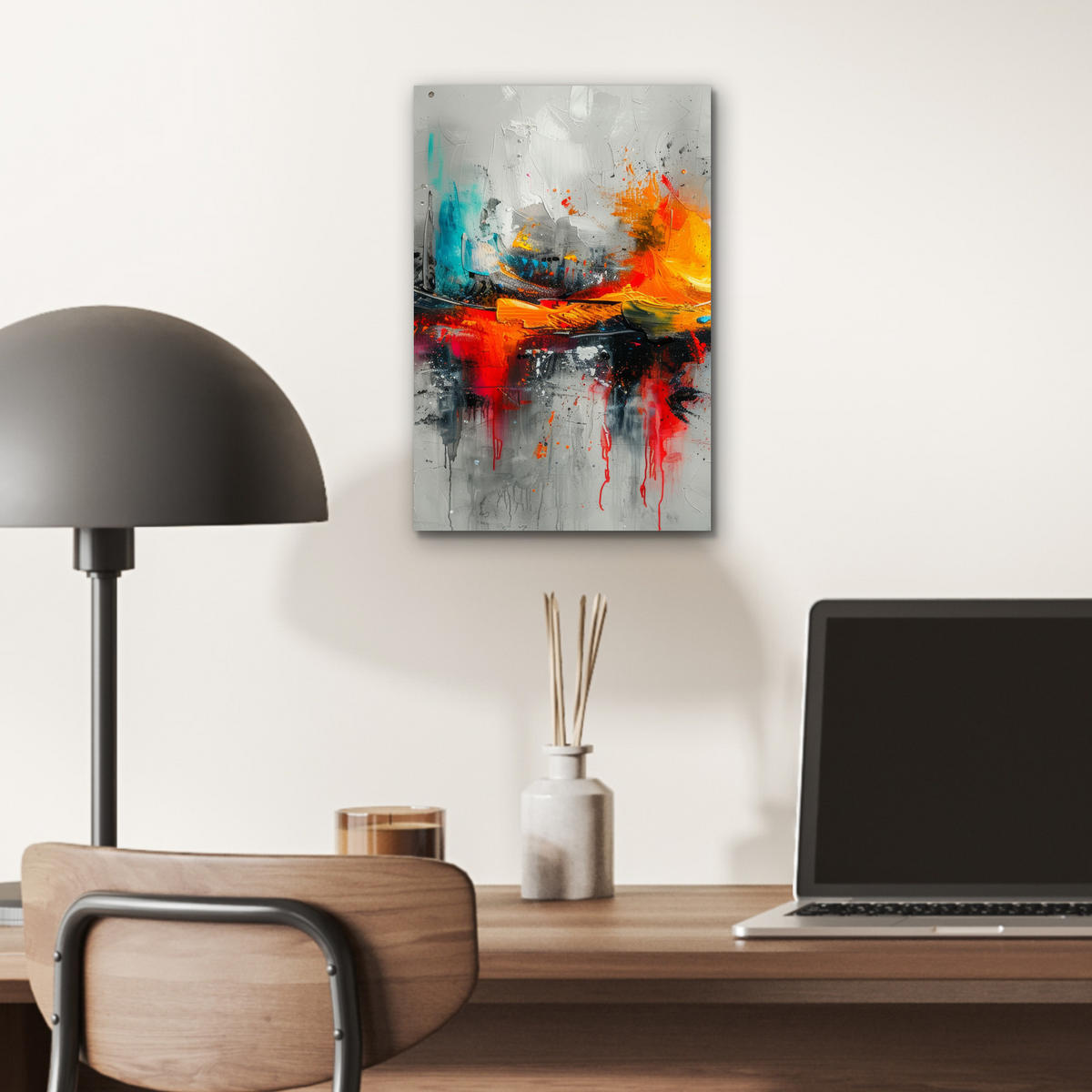 KOVOVÝ OBRAZ Moderné umenie - Oranžová - Sivá - Abstraktné 20x30 cm - svetlosivá, kov (20/30cm) - MuchoWow