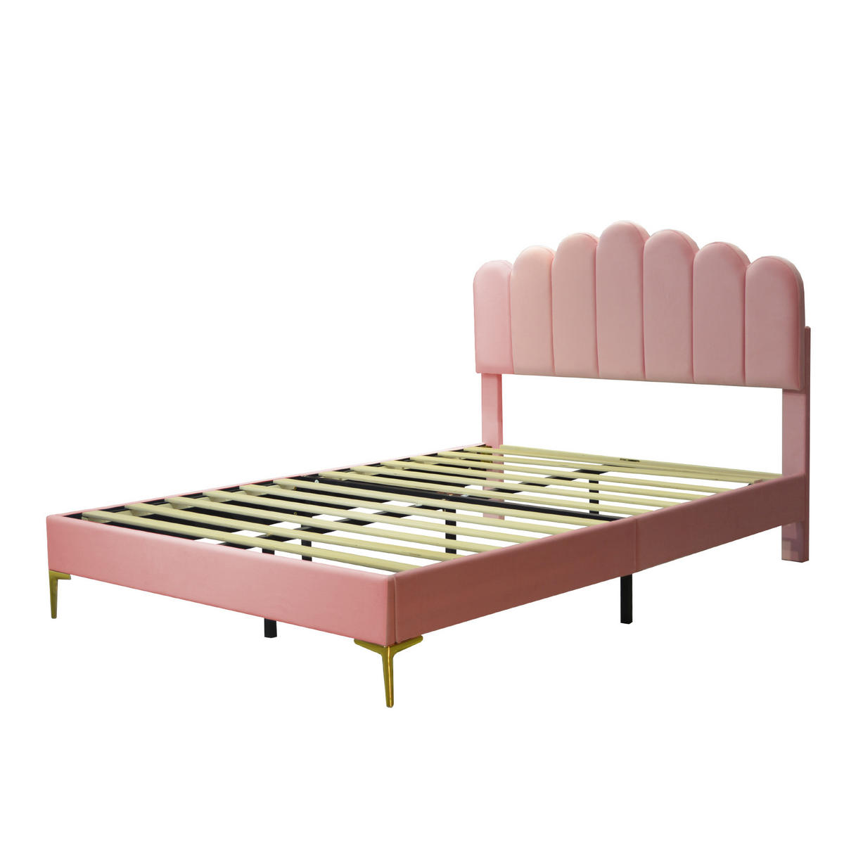 POLSTERBETT 140/200 cm rosa aus Samt mit höhenverstellbarem Kopfteil - Rosa, Textil (140/200cm) - OKWISH