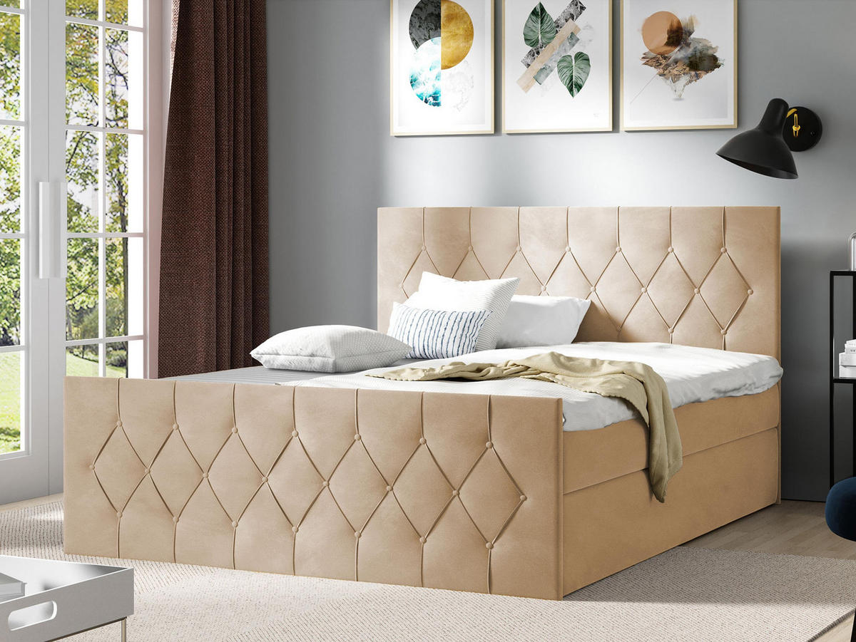 BOXBETT Sky Lux - Beige, Holz (140/200cm) - MIRJAN24
