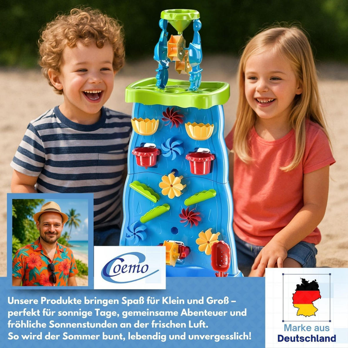 WASSERSPIELTISCH TOJA M Wasserfall mit Zubehör 22-tlg - Blau, Kunststoff (43/33/92cm) - Coemo