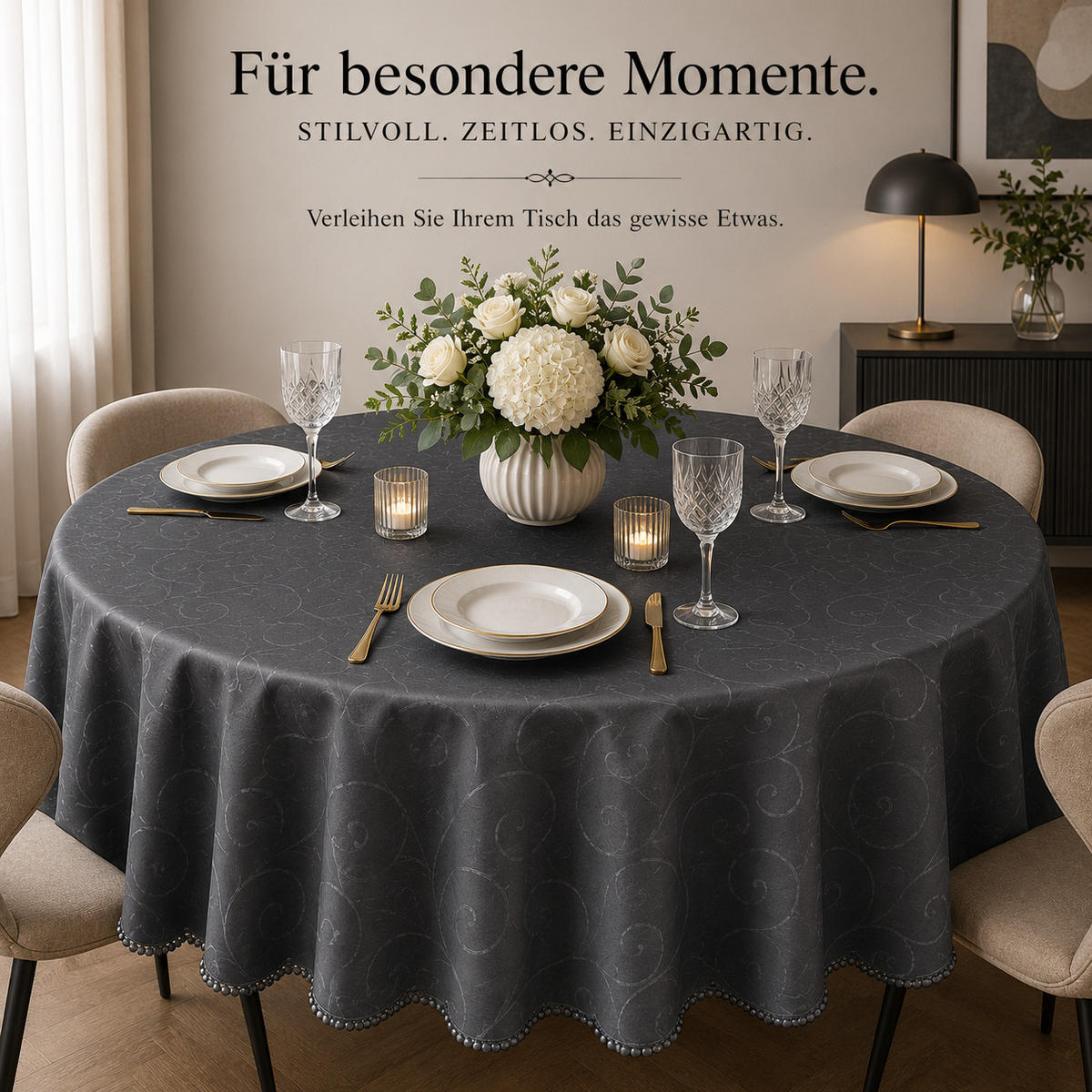 TISCHDECKE 160/400 cm oval Ornamente Grau - Grau, Textil (160/400cm) - TiborTex