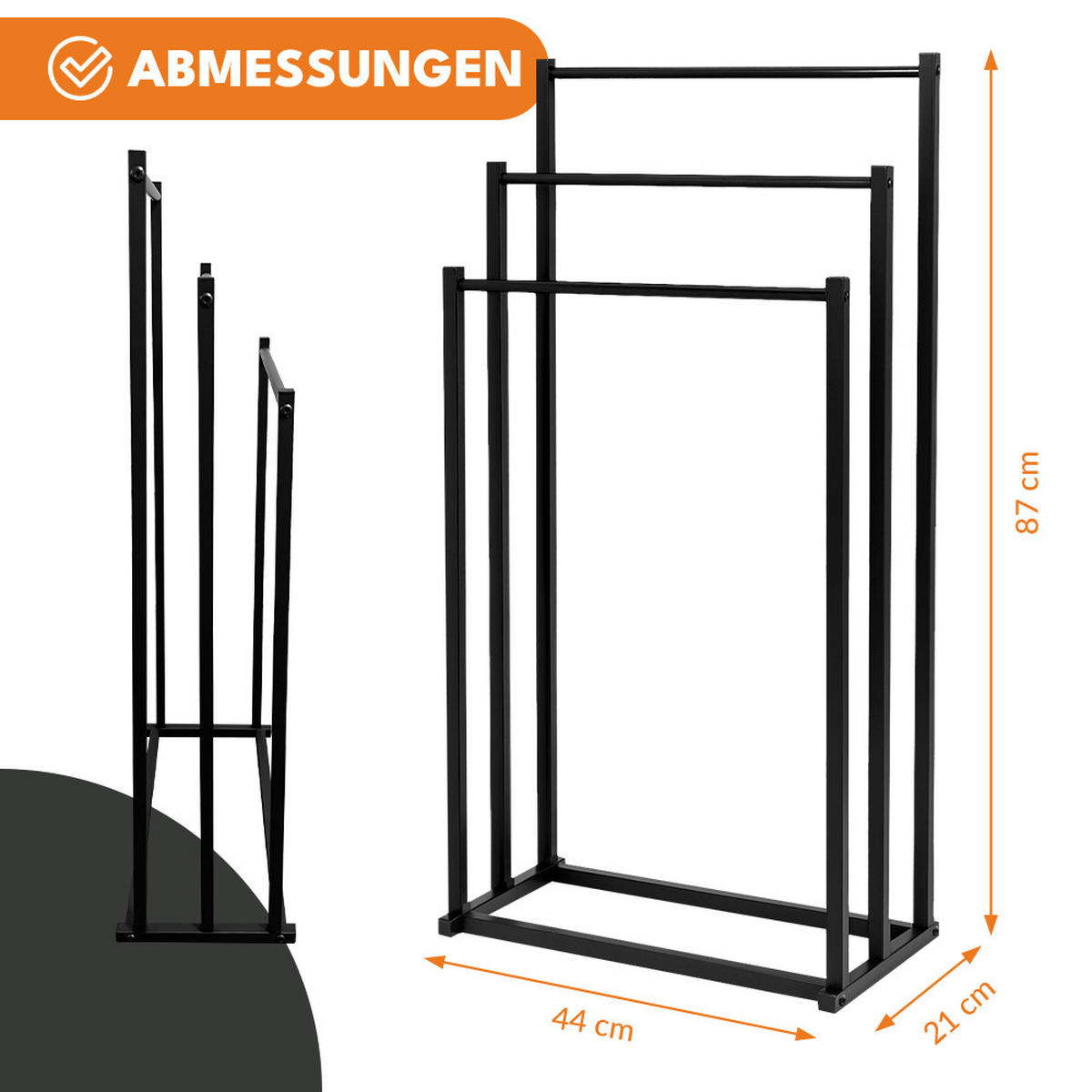 HANDTUCHHALTER ohne Bohren - Schwarz, Metall (44/87/21cm) - KRUMAD