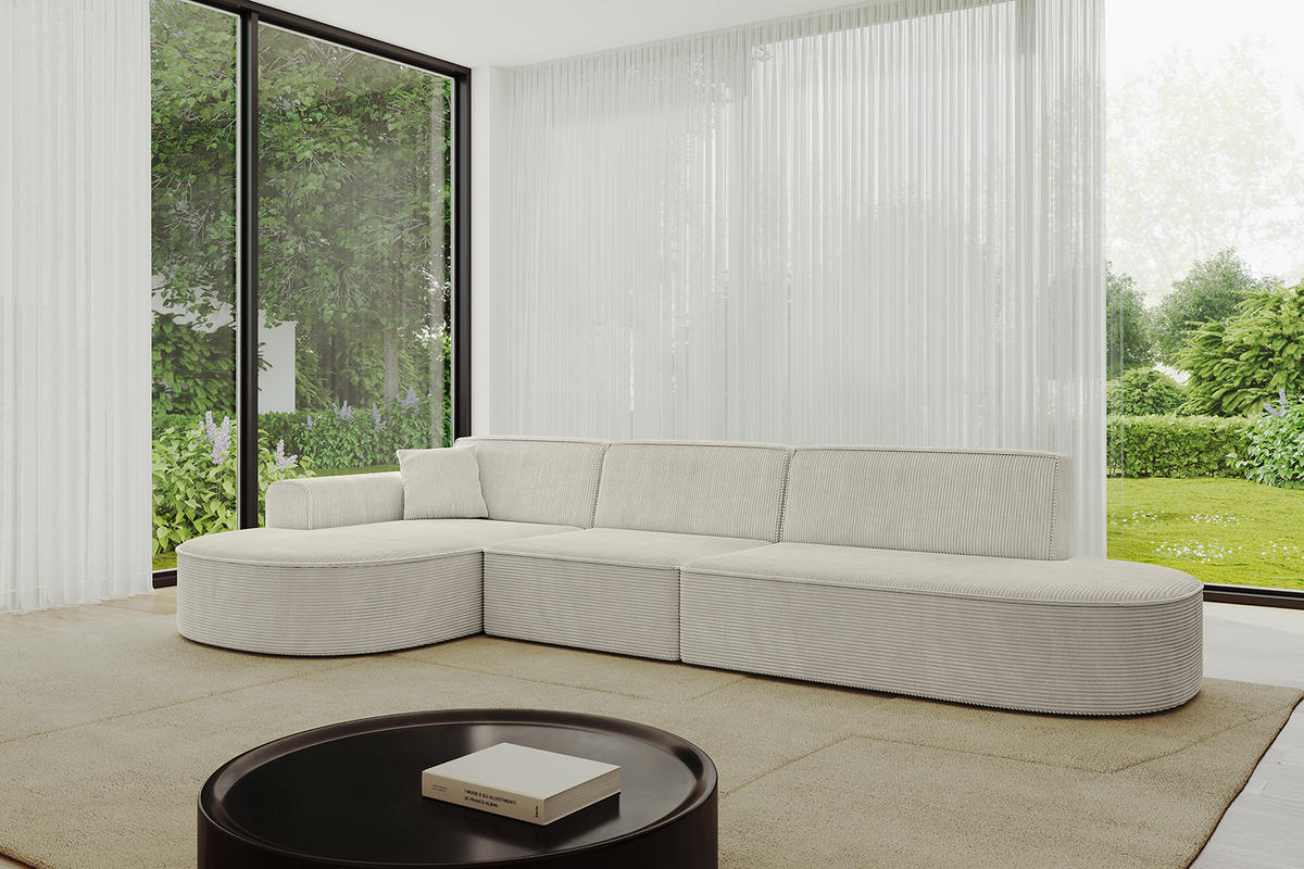 ECKSOFA Ottomane Links MARI-L2 - 317x163x73,5 cm Hellgrau Cord - Hellgrau/Schwarz, Holzwerkstoff/Kunststoff (165/321cm) - ALTDECOR