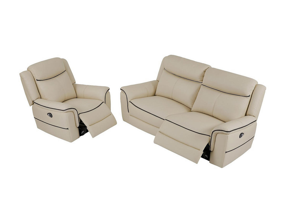 SOFAGARNITUR mit Relaxfunktion - 4 -Sitzer - Leder - beige - ADELIO - Beige, Leder (210/102/95cm) - Vente-Unique