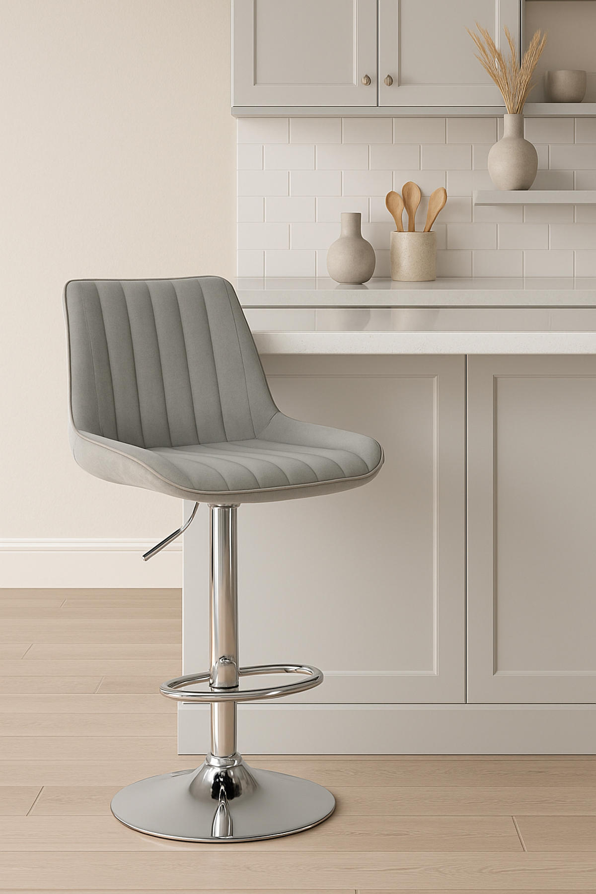 BARHOCKER Tolor Samt chrom grau - Chromfarben/Grau, Textil/Metall (49.5/112/50cm) - TPFLiving
