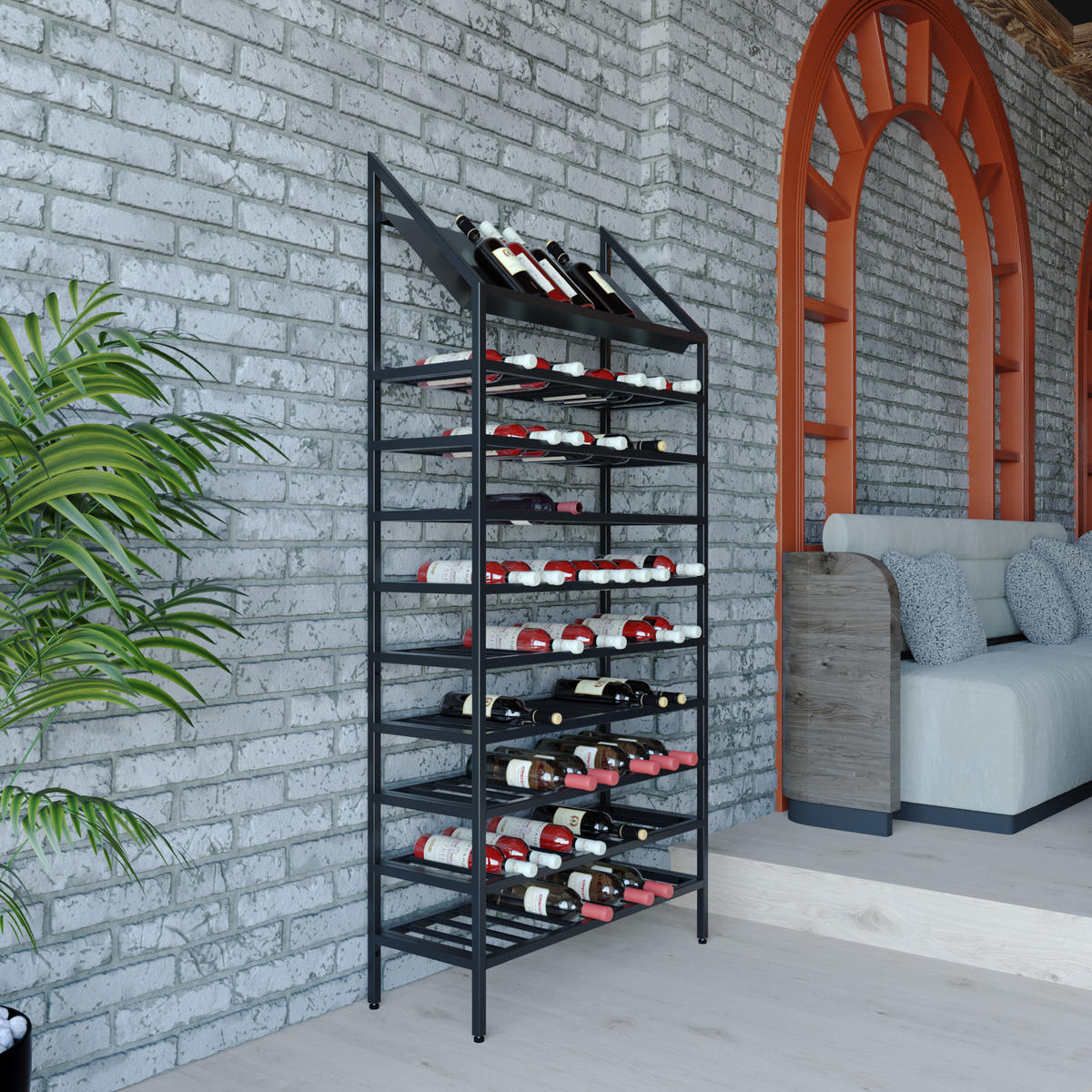 WEINREGAL für 130 Flaschen aus Metall, schwarz Napa - Schwarz, Metall (80/170/30cm) - Metalo Pro