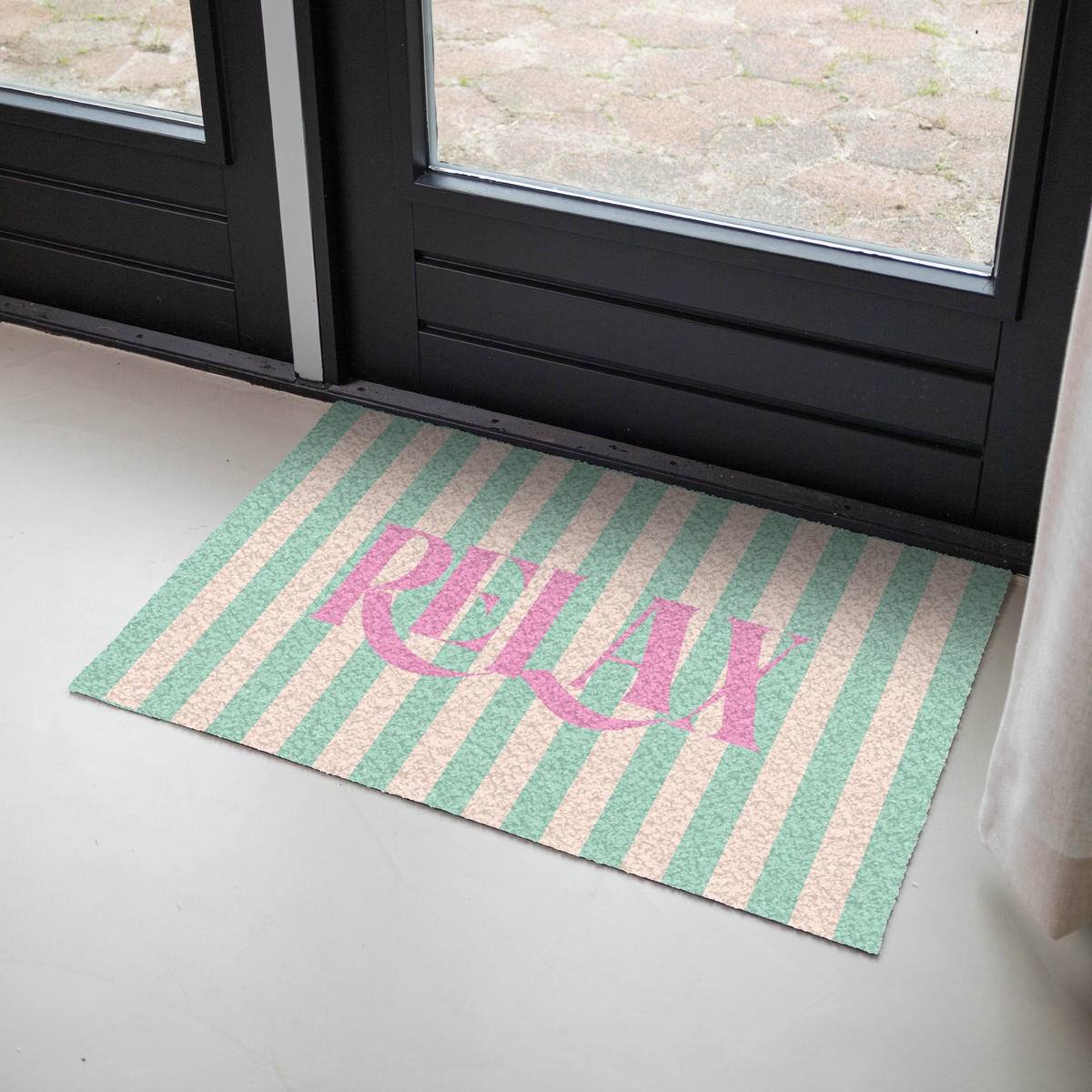 FUSSMATTE Rosa – Grün – Streifen – Entspannung 90x60 cm - Mintgrün, Kunststoff (90/0.4cm) - MuchoWow