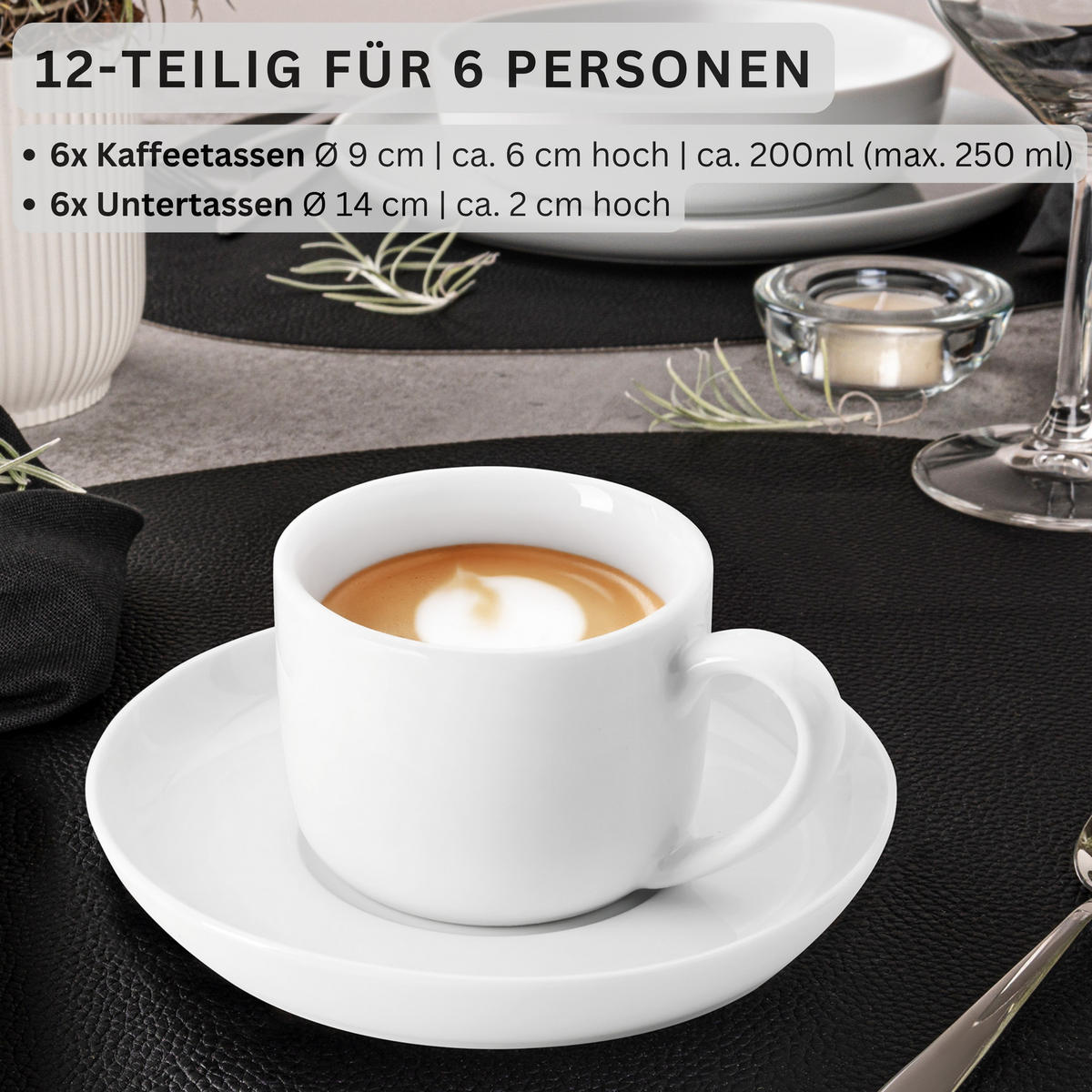 KAFFEETASSEN SET MARLO - 12 teilig aus Porzellan - Weiß, Keramik (14/6/14cm) - Sänger