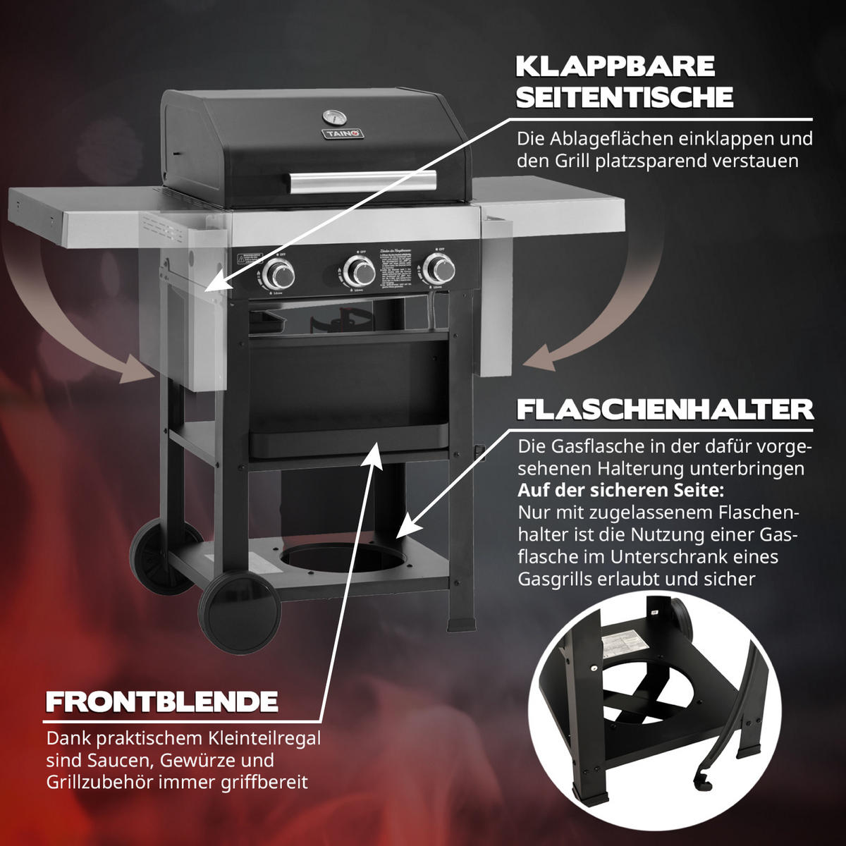 GASGRILL WABAYA 3+1 + Haube - Schwarz, Metall (112/103/53cm) - TAINO