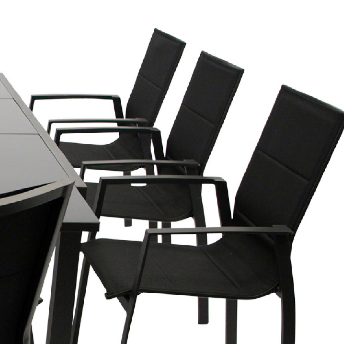 GARTENGARNITUR Ashford - 9-teilig (8x Stapelsessel, Aluminium + Kunstgewebe schwarz Ausziehtisch 180/240x100cm) - Schwarz, Metall - TPFGarden