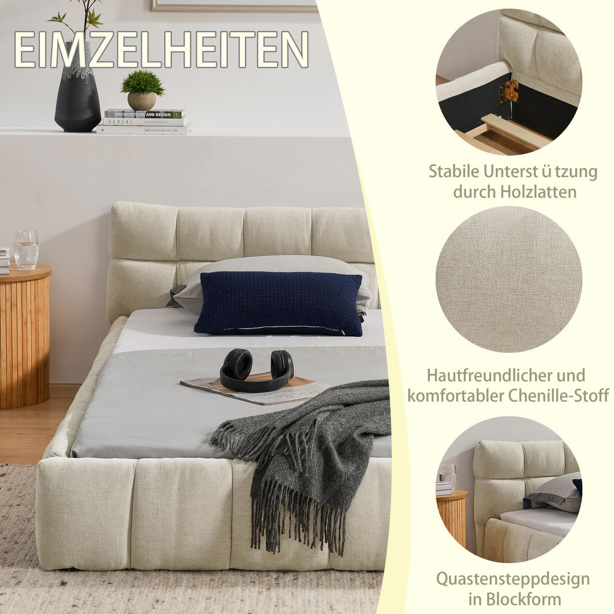 KINDERBETT 90x200 cm Chenille beige - Beige, Kunststoff (90/200cm) - Fortuna Lai