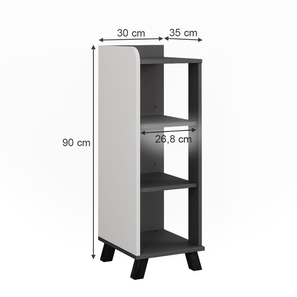 MIDISCHRANK Karen Anthrazit/Weiß 30 x 90 cm mit 4 Ablagen - Anthrazit/Weiß, Holzwerkstoff (30/90/35cm) - Vicco