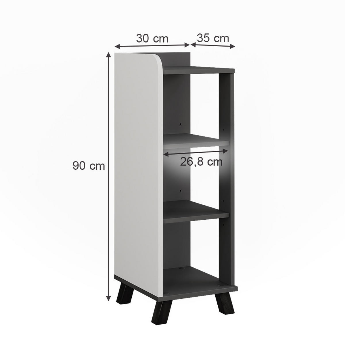 MIDISCHRANK Karen Anthrazit/Weiß 30 x 90 cm mit 4 Ablagen - Anthrazit/Weiß, Holzwerkstoff (30/90/35cm) - Vicco