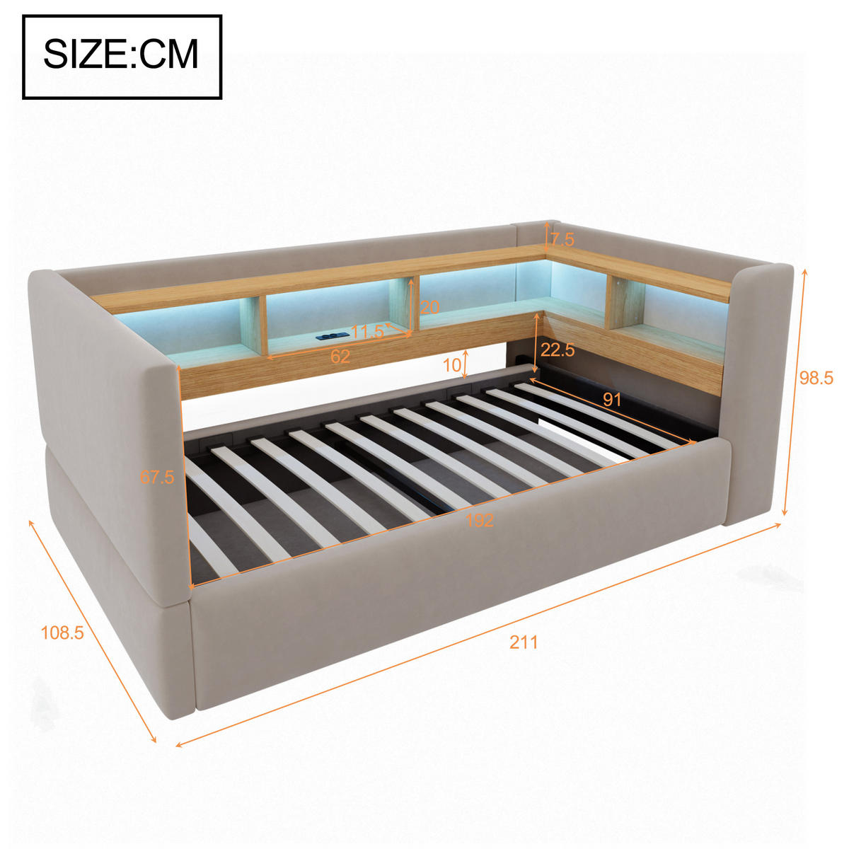 STAURAUMBETT 90/190 cm mit Hydraulik-Stauraum und LED, DE-41685, in Dunkelgrau - Dunkelgrau, Metall (90/190cm) - ComfortXL