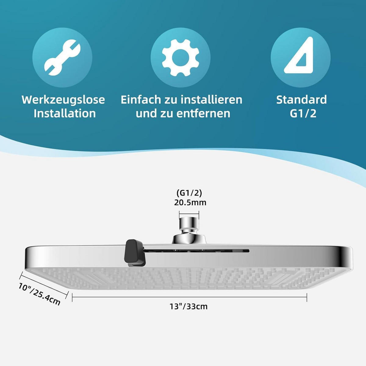 EINBAUDUSCHKOPF 13 Zoll Regenfall mit 5 Funktionen Weiß - Weiß, Metall (25/12.7/33cm)