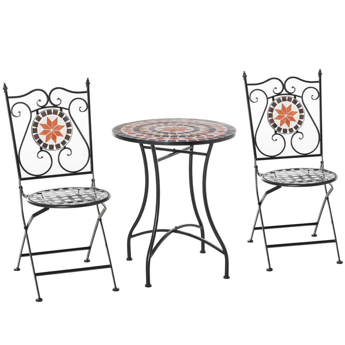GARTENSET DE-07245 mit Mosaiktisch und 2 Klappstühlen Mehrfarbig - Multicolor, Keramik/Metall - ComfortXL