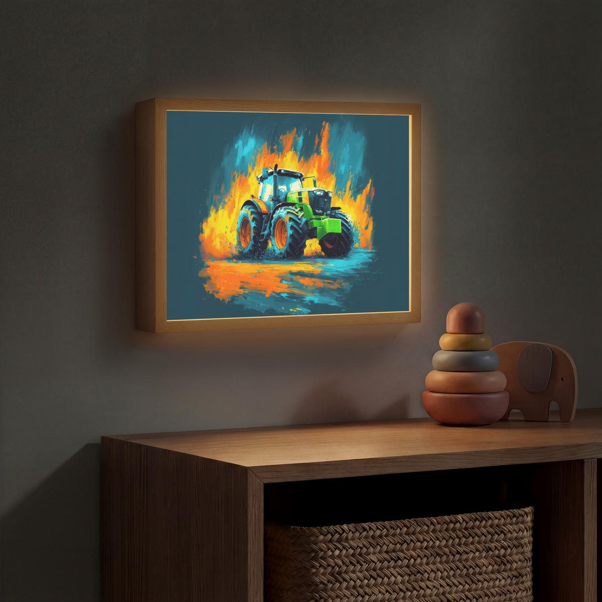 DOBÍJECÍ NOČNÍ LAMPIČKA Abstrakt - Traktor - Zelený 40x30 cm - tmavě modrá, kompozitní dřevo (8/40/30cm) - OnlyWow