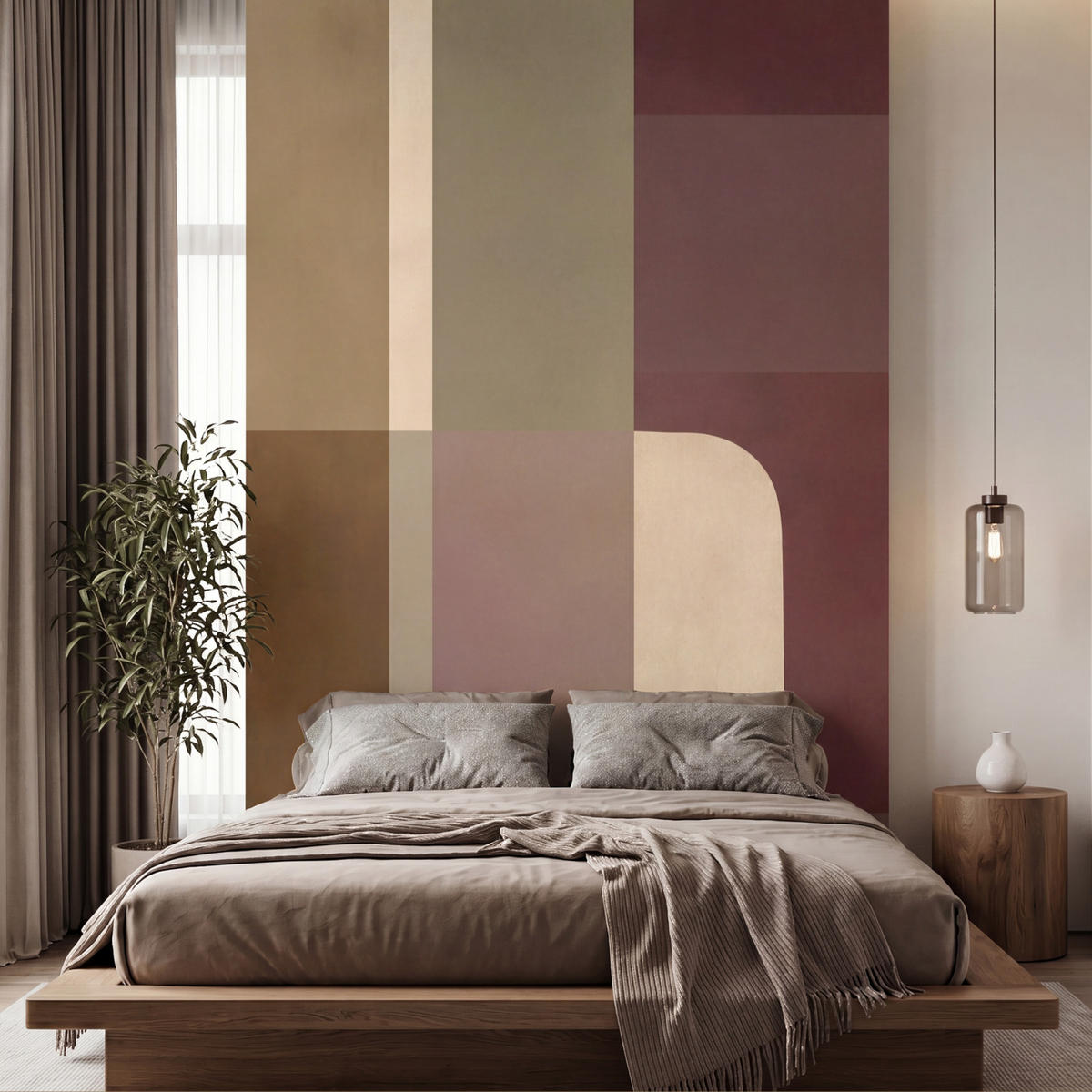 TAPETE - Unis - Abstrakt - Bordeaux - Linien - 180x280 cm - Multicolor, Papier (180/280cm) - OnlyWow