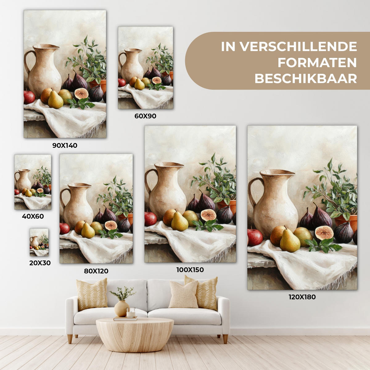 LEINWANDBILD Obst - Kräuter - Ländlich Wanddeko Schlafzimmer 60x90 cm - Naturfarben, Textil (60/90cm) - MuchoWow